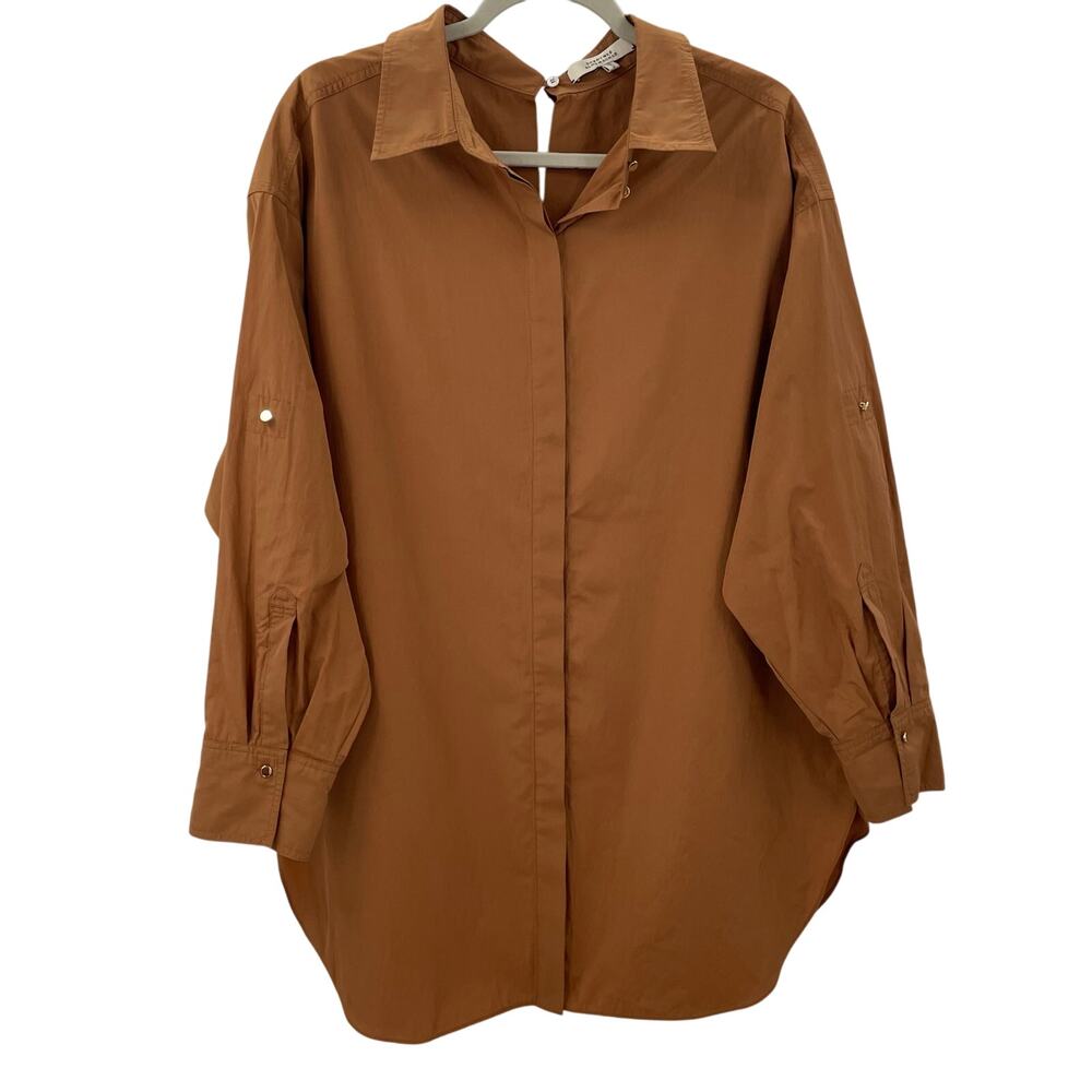 Relaxed Button-Front Women’s Top in Rust Brown
